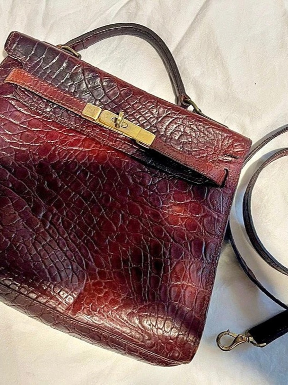 Vintage Crocodile-Embossed Mulberry Kelly bag in burgundy